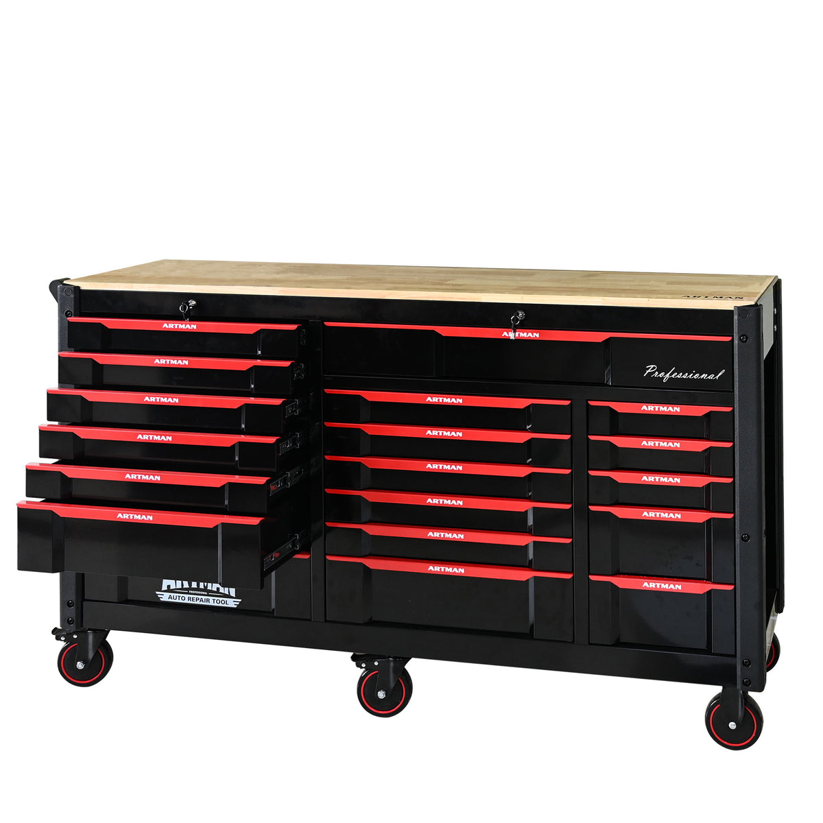 Heavy Duty Tool Cart With 19 Drawers, Tools Not Included, Mobile Storage For Workshop Or Laboratory - Black / Red