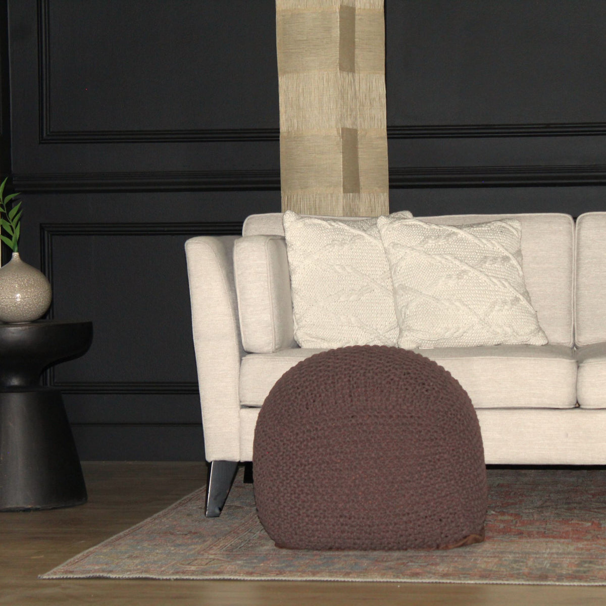 Semi Rounded Pouf, Cable Knitted, Perfect Seating