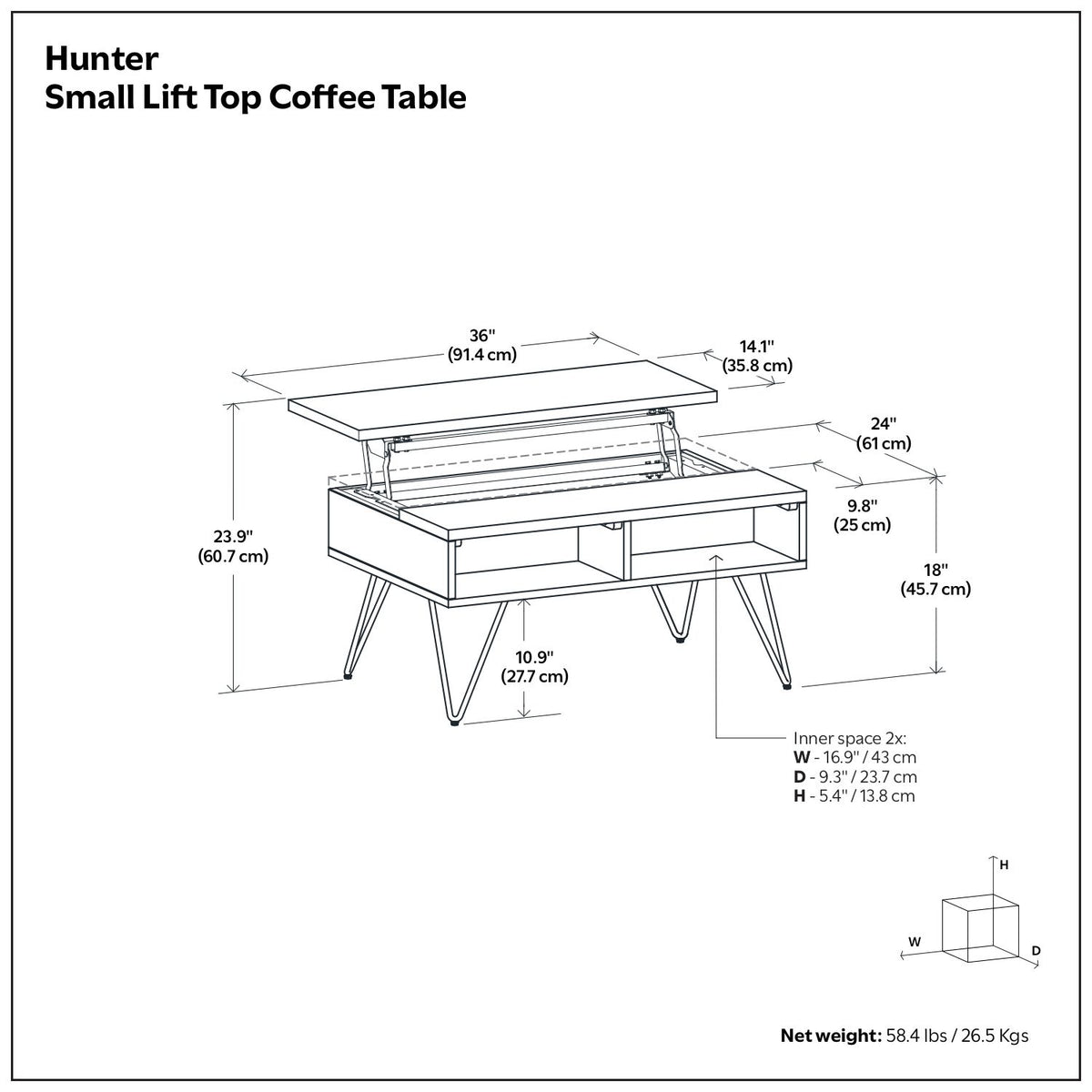Hunter - Lift Top Coffee With Hidden Storage - Oak