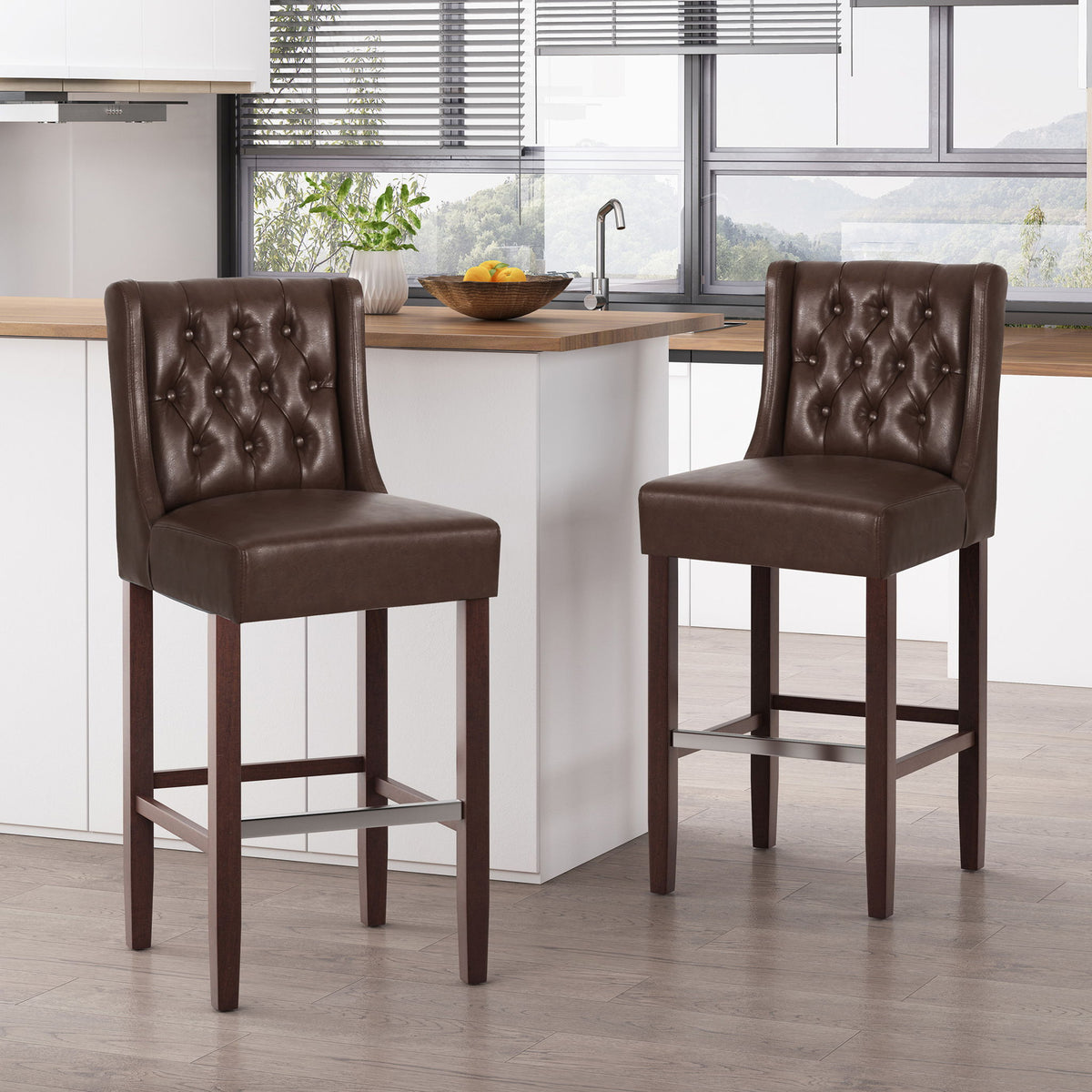 Solstara - Upholstered Dining Barstool With Button Tufted And Wing Back