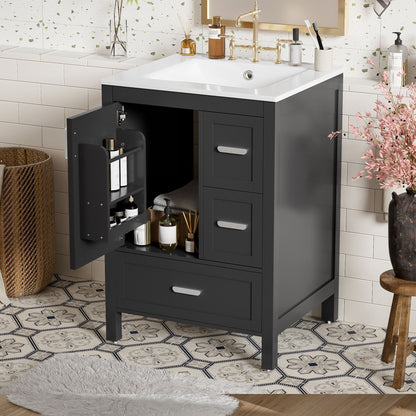 Bathroom Vanity With Sink, Soft-Close Doors, Double-Layer Shelf And 3 Drawers