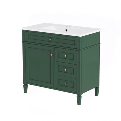 Bathroom Vanity With Sink, Rectangular Storage Cabinet & 2 Drawers And Tip Out Drawer