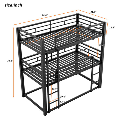 Triple Bunk Bed With Sturdy Construction And Space Saving Design