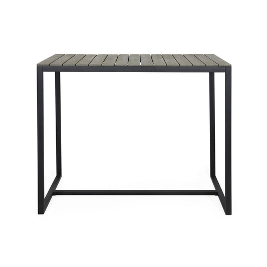 Ernesto - Outdoor Industrial Acacia Wood Bar Table With Metal Frame - Gray / Black