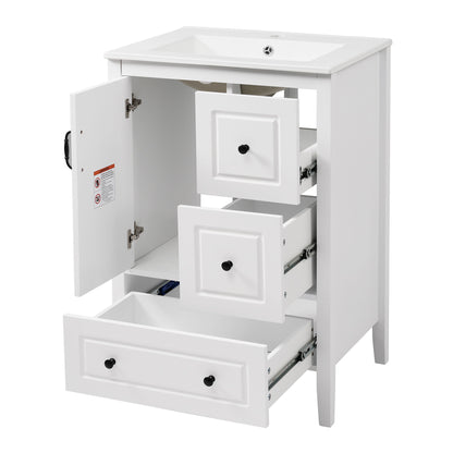 Freestanding Bathroom Vanity With Sink, Soft Closing Cabinet And Drawers - White