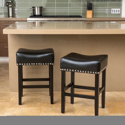 Soltique - Backless Dining Counter Stool With Nailhead Trim (Set of 2)