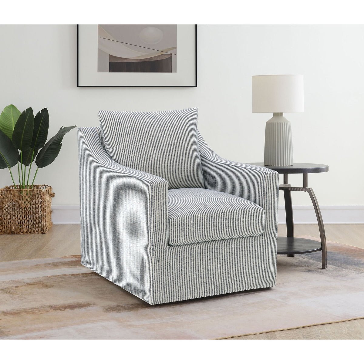 Merced - Upholstered Sloped Arm Accent Swivel Chair With 360 Degree Swivel Base - Gray