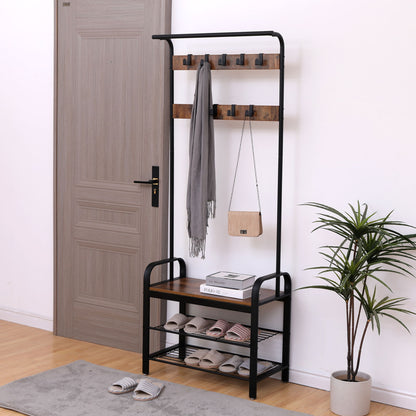 Hall Tree With Shoe Bench For Entryway With 9 Removable Hooks
