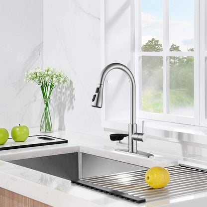 3 In 1 Kitchen Faucet With LED Temperature Display, Pull Down Sprayer