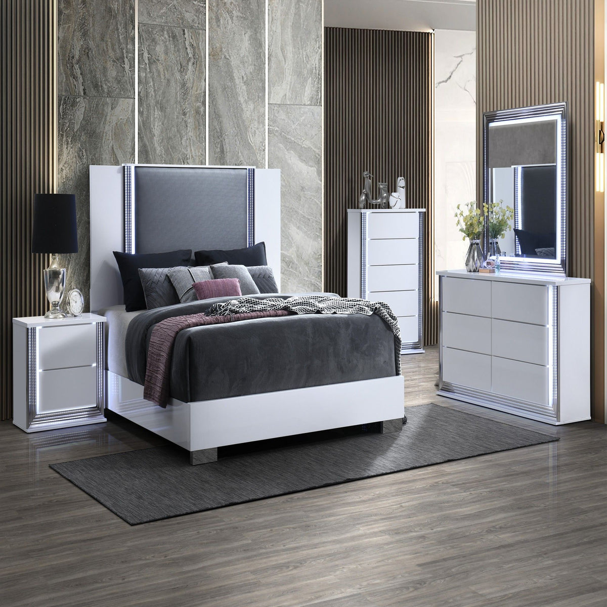 Moon - Smooth Dresser With LED - White