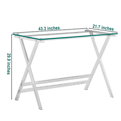 Transparent Glass Computer Desk With Rounded Edges, Tempered Glass Laptop Table - Clear