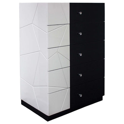 5 Drawer Chest Storage Unit, Clothes Organizer, Geometric Pattern - White / Black