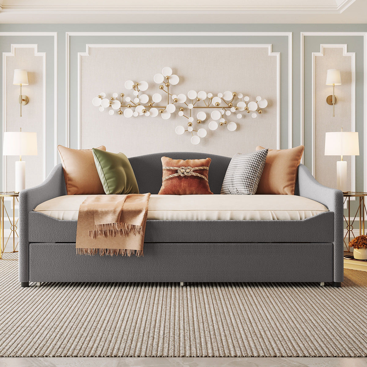 Upholstered Daybed With Light And Trundle