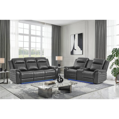 Ian - Power Reclining Sofa With LED Lighting, Surround Sound & Subwoofer - Charcoal