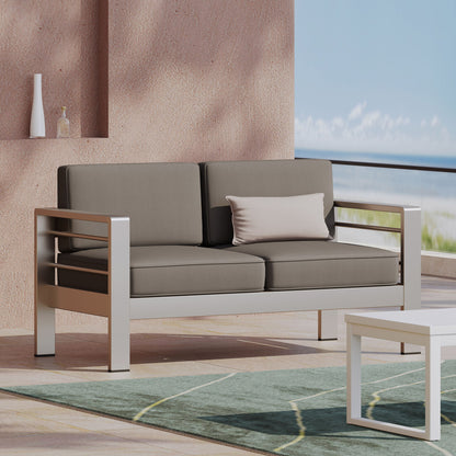 Outdoor Aluminum Loveseat With Cushion - Khaki