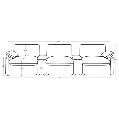 Hollander - 5 Piece Power Home Theater Seating Set With Reclining Comfort And Dual Storage Consoles - Gray