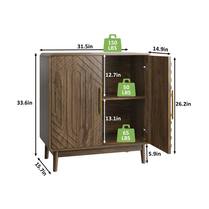 Sideboard Buffet Cabinet With Carved 2 Doors And Adjustable Layer Board For Living Room And Kitchen - Walnut