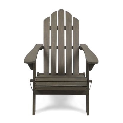 Outdoor Foldable Adirondack Chair With Hand Crafted Details - Gray