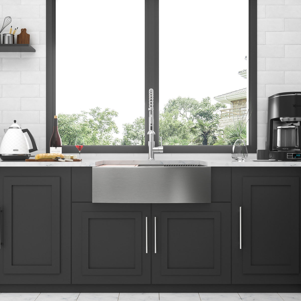 Classic Ceramic Farmhouse Sink Workstation Single Bowl With Durable Finish
