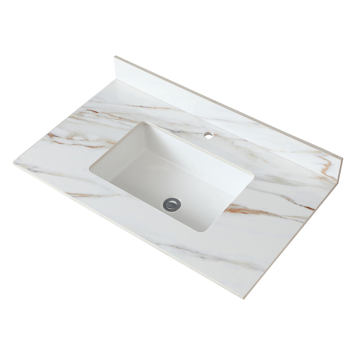 Elegant Vanity Top With Undermount Sink And Backsplash, Sintered Stone