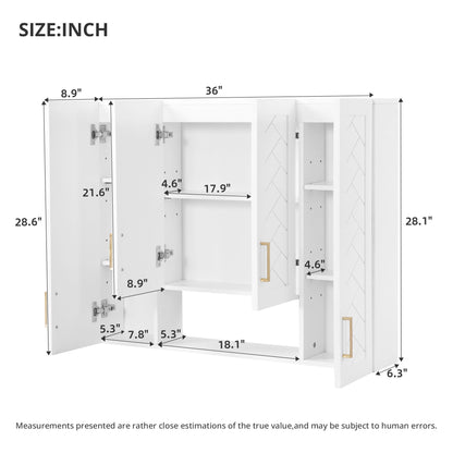 Wall Mounted Medicine Cabinet With 5 Adjustable Shelves, Exquisite Carving - White