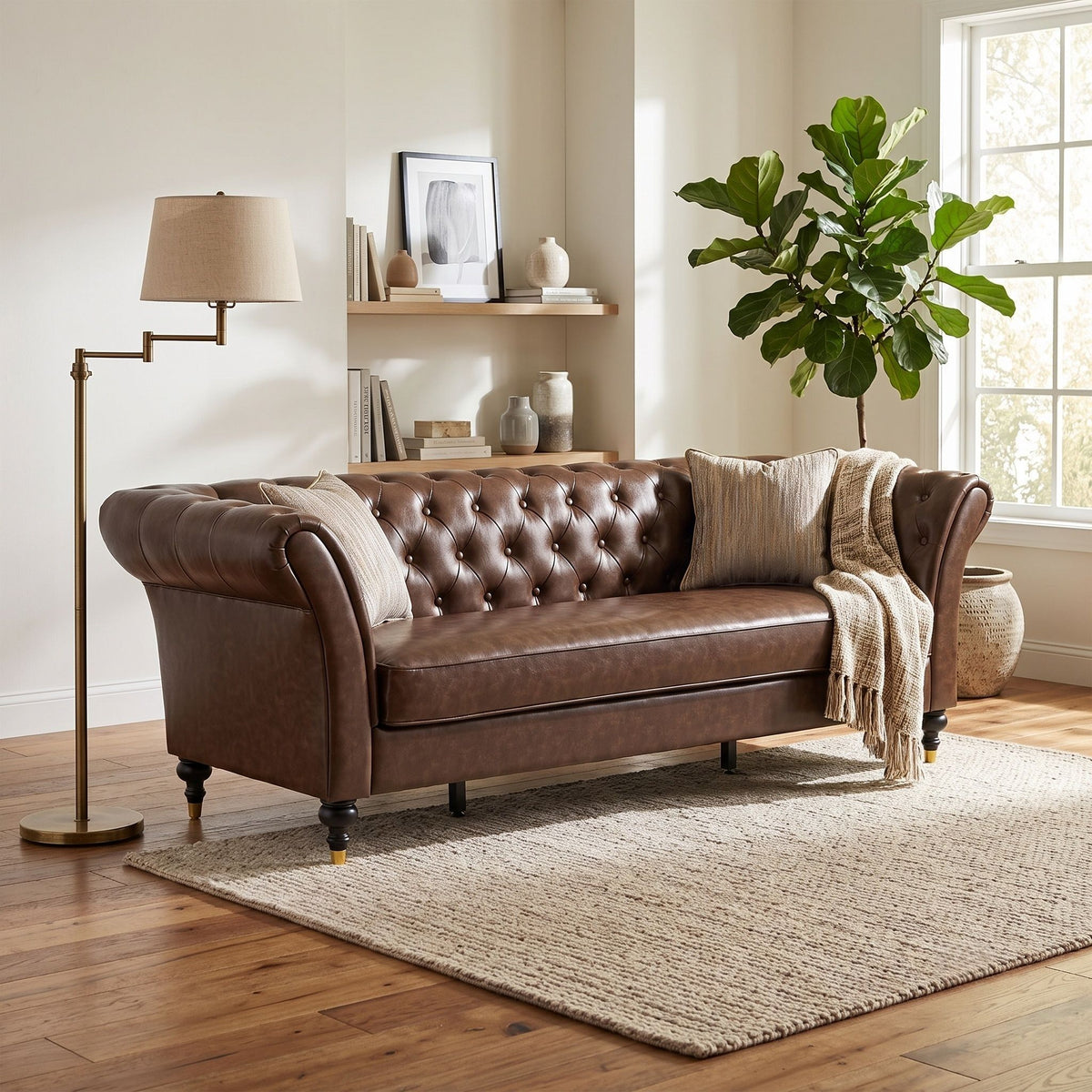 Chesterfield Sofa, 3 Seat Couch With Deep Button Tufted Back, Rolled Arms