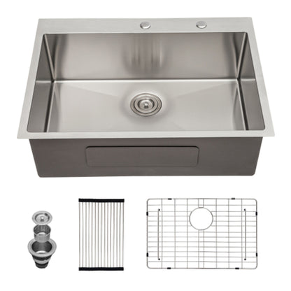 Drop In Kitchen Sink, 16 Gauge Stainless Steel, Single Bowl, Topmount Basin