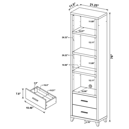 Media Tower With And Drawer With Adjustable Shelves Handles - Brown