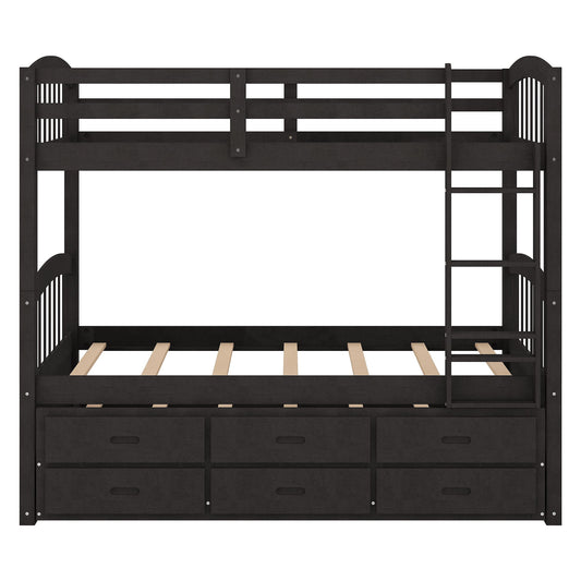 Bunk Bed With Trundle And Drawers, Arched Headboard And Footboard