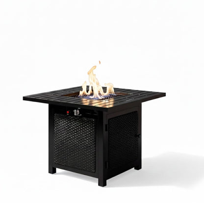 Outdoor 2 In 1 Propane Fire Pit Table With Dual Burners, Lava Rocks And Waterproof Cover - Black