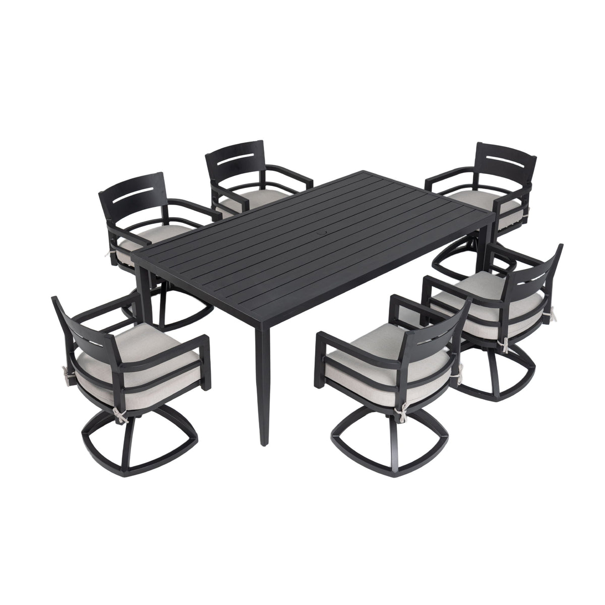 Outdoor Modern Dining Set, Chairs Sunbrella Cushioned And Dining Table With Umbrella Hole