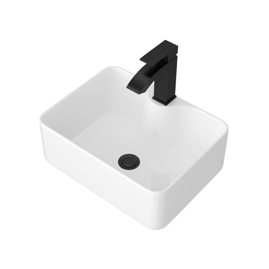 Rectangular Vessel Sink With Faucet & Drain - White / Black