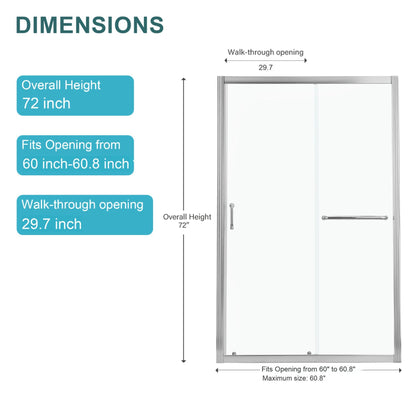Single Sliding Bypass Shower Door, Tempered Glass Enclosure