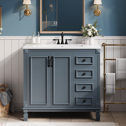 Bathroom Vanity With Sink And Storage, 2 Drawers, 1 Deep Drawer, Adjustable Shelf - Blue