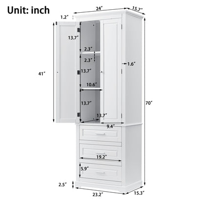 Tall Storage Cabinet With 3 Drawers For Bathroom