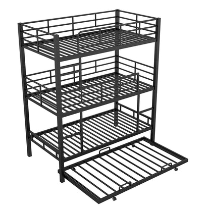 Triple Bunk Bed With Trundle, Heavy Duty Steel Construction