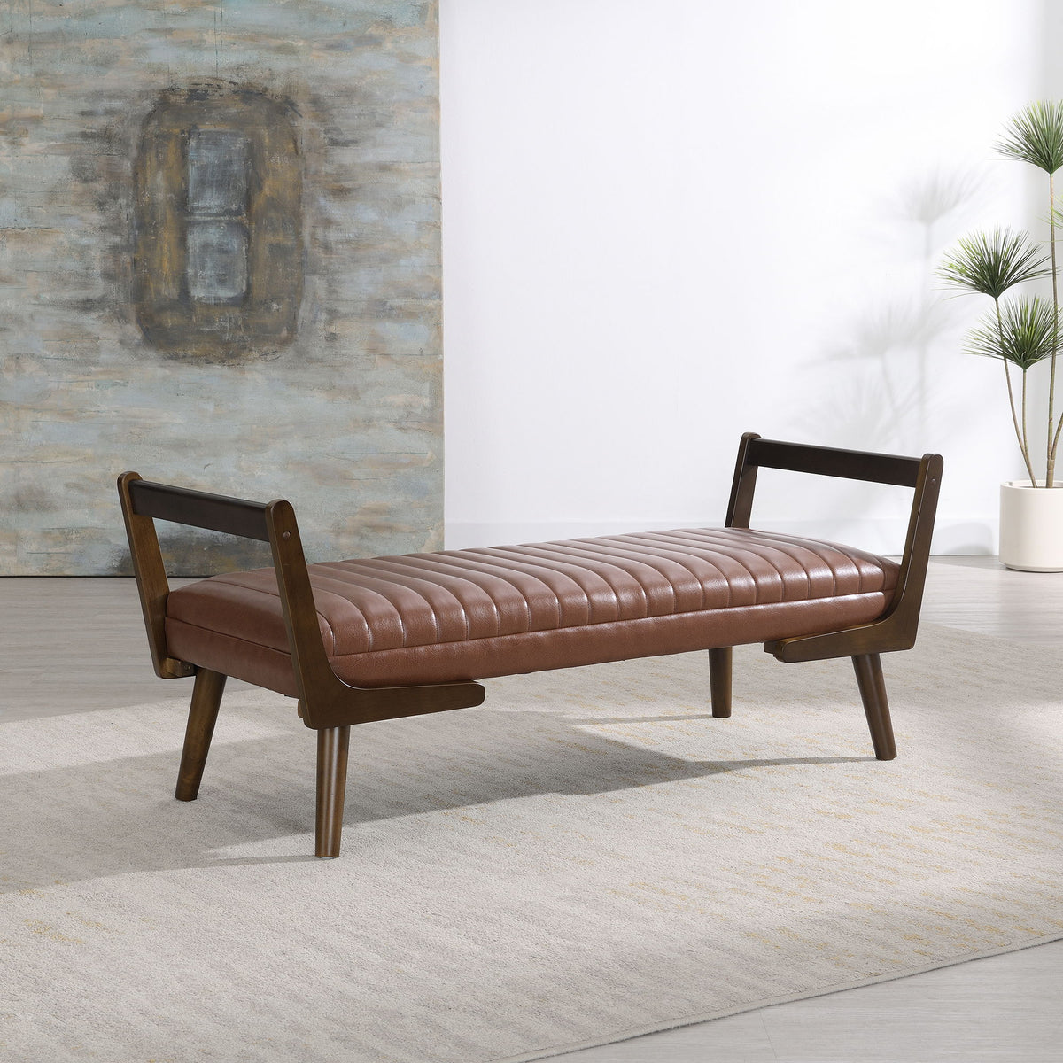 Mid-Century Bench With Wood Legs