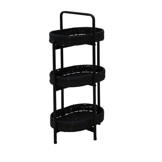 Modern 3 Tier Handwoven Side Table With Oval Organizer