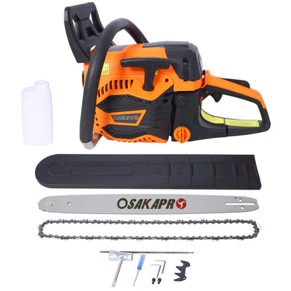 62Cc Gas Powered Chainsaw 22" 2 Cycle Petrol Handheld Chain Saw Epa Compliant For Wood Cutting Aluminium - Orange