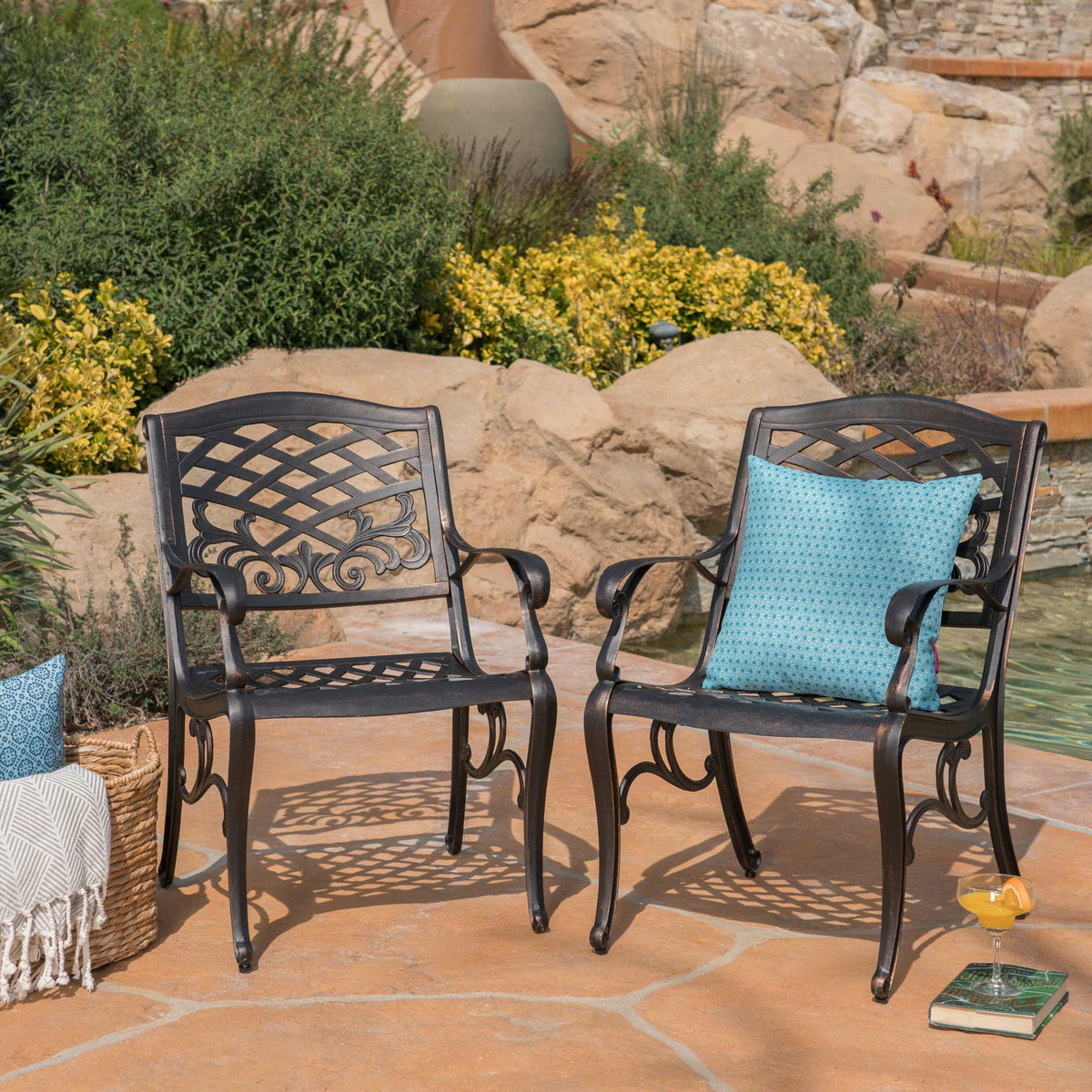 Luminea - Outdoor Aluminum Dining Chair With Scroll Design, Lattice Pattern And Cabriole Legs - Copper
