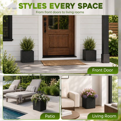 Cubic Planter Box, Plant Pot With Insert Indoor Outdor - Black