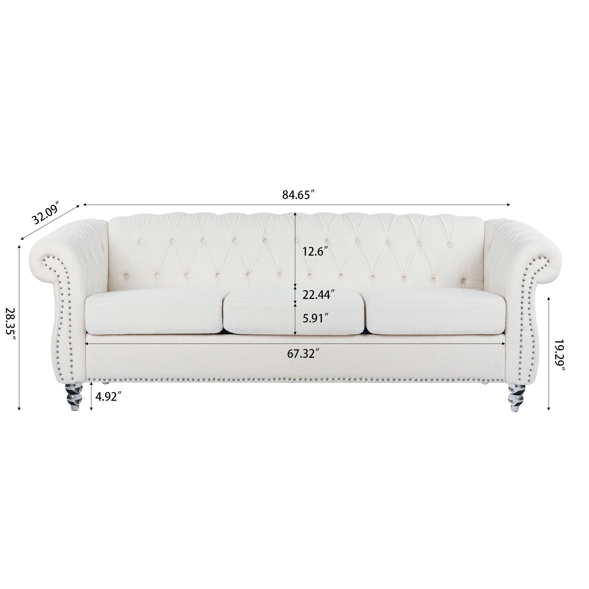 Rolled Arm Chesterfield 3 Seater Sofa