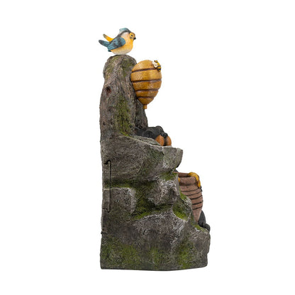 Decorative 2 Tiered Water Fountain With Woodland Animal Design, Outdoor Fountain With Light And Pump - Multi