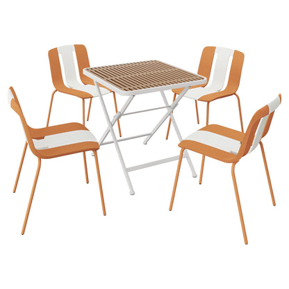 4 Piece Set Of Modern Striped Single Chairs With Folding Square Table