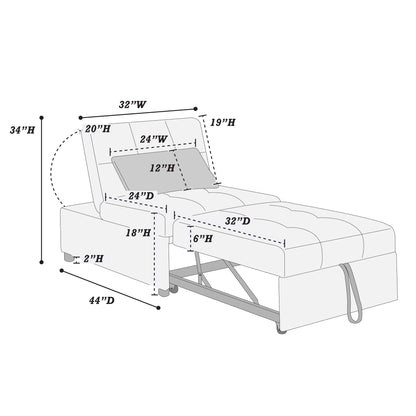 Sleeper Sofa Chair, Convertible Pull Out Bed Couch - Black