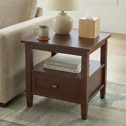 Warm Shaker - End Table With Smooth Drawer Storage - Brown