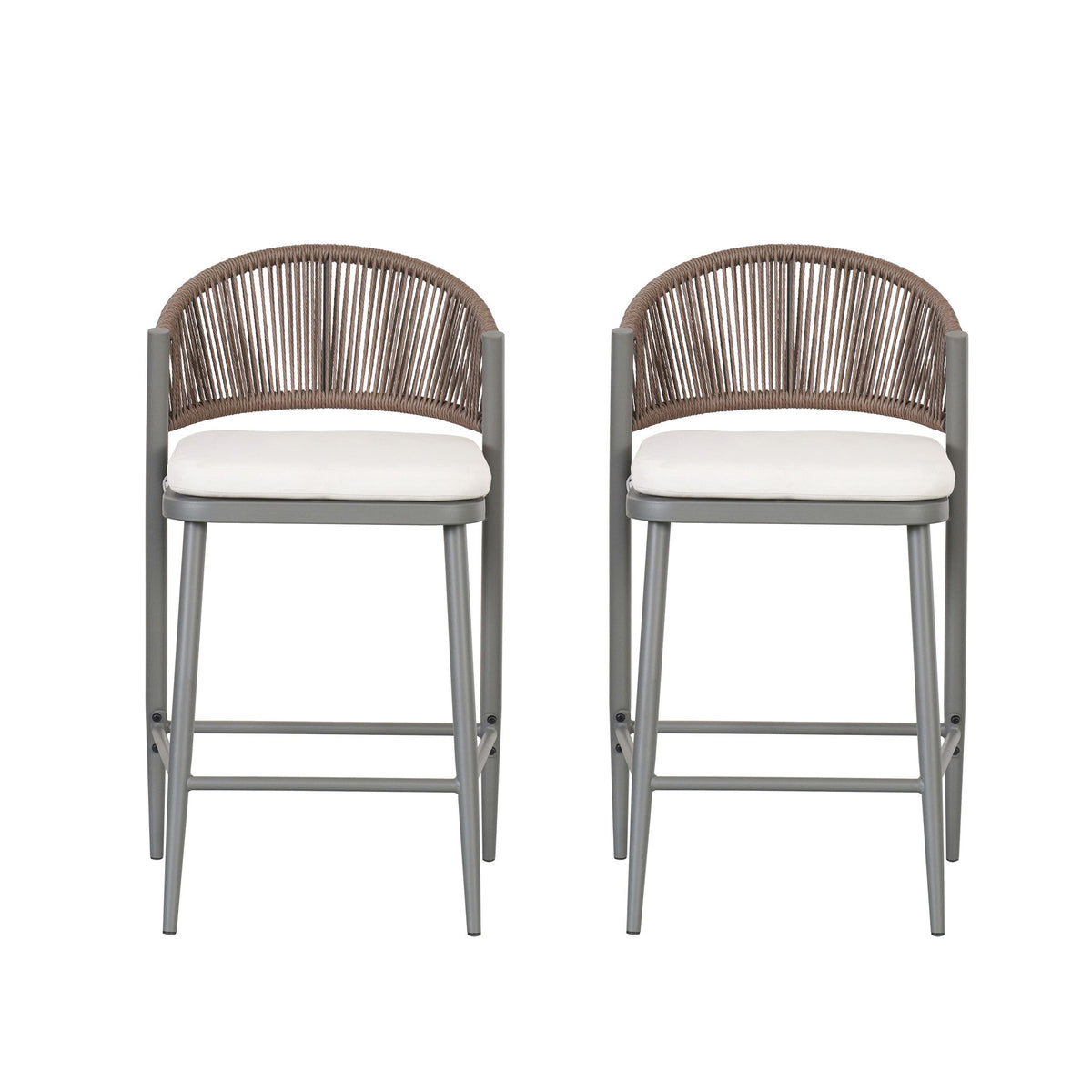 Outdoor 26" Counter Height Metal Frame Counter Stools With Scallop Shaped Backrest & Water Resistant Cushions