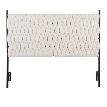 Braided Matisse - Queen Size Headboard - Black / Cream Sherpa