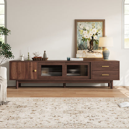 TV Stand With Sliding Doors And 2 Drawers For Living Room - Dark Brown