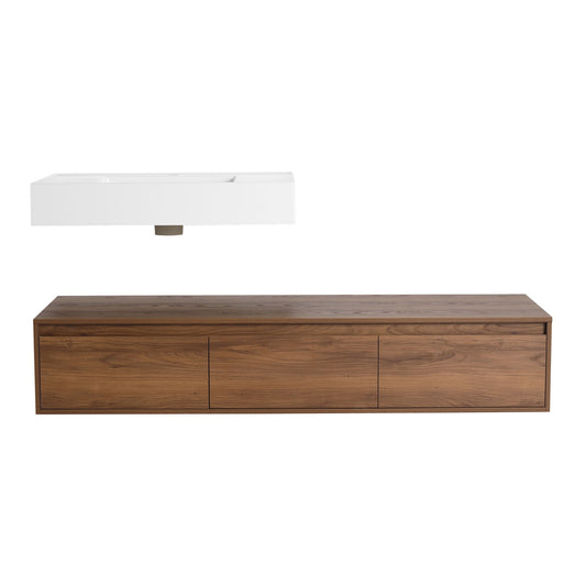 Modern Wall Mounted Bathroom Vanity With Resin Sink And Soft Close Drawer - Brown Ebony